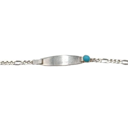 Pulsera Esclava Infantil Plata Cadena Figaro con Turquesa y Chapa Grabable. Joyeria Osnor