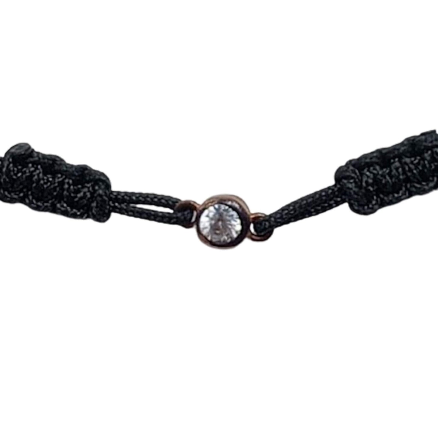 Pulsera Hilo Negro con Circonita – Unisex Ajustable Acabado Rosa. Joyeria Osnor