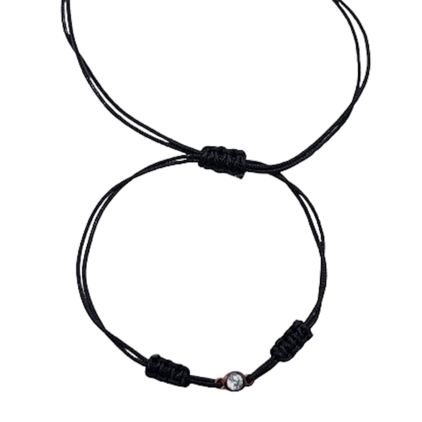 Pulsera Hilo Negro con Circonita – Unisex Ajustable Acabado Rosa. Joyeria Osnor
