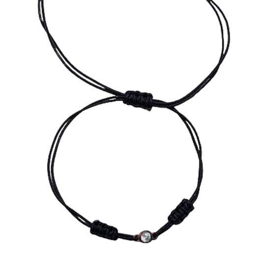 Pulsera Hilo Negro con Circonita – Unisex Ajustable Acabado Rosa. Joyeria Osnor
