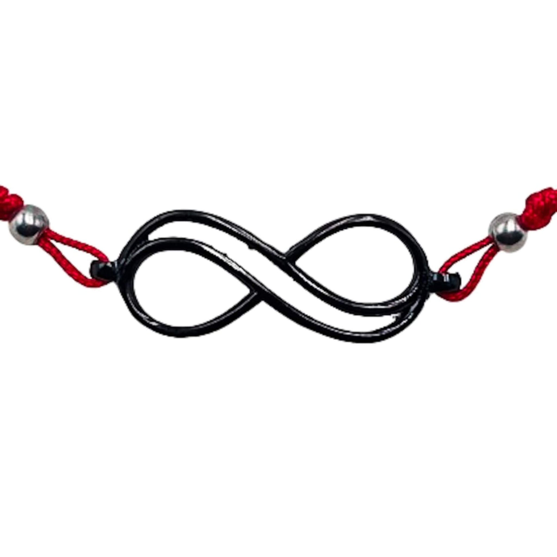 Pulsera Hilo Rojo Doble con Infinito Negro Rutenio Unisex. Joyeria Osnor