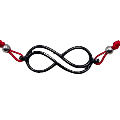 Pulsera Hilo Rojo Doble con Infinito Negro Rutenio Unisex. Joyeria Osnor