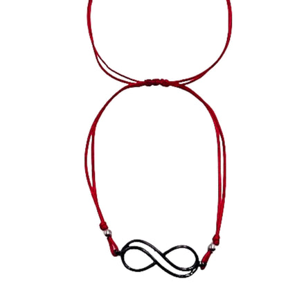 Pulsera Hilo Rojo Doble con Infinito Negro Rutenio Unisex. Joyeria Osnor