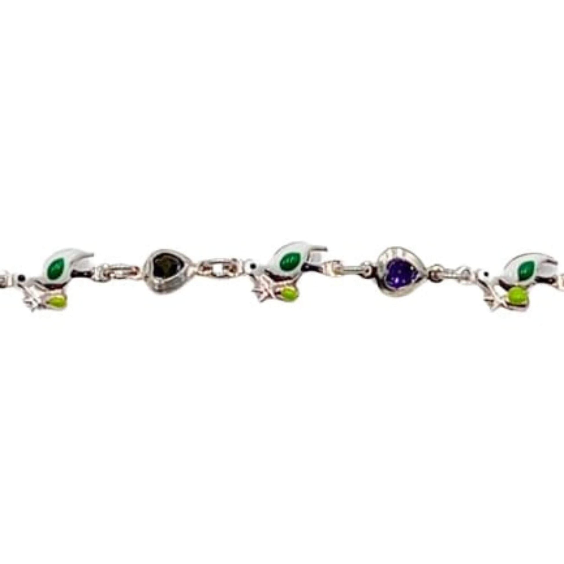 Pulsera Infantil Plata Pajaritos Esmalte y Corazones de Colores. Joyeria Osnor