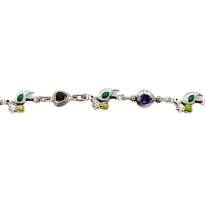 Pulsera Infantil Plata Pajaritos Esmalte y Corazones de Colores. Joyeria Osnor