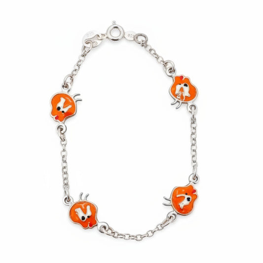 Pulsera Infantil Plata Charms Animal Esmalte Naranja. Joyeria Osnor