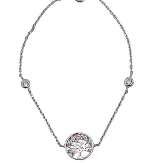 Pulsera Árbol de la Vida · Plata con Rodio y Circonitas de Colores. Joyeria Osnor
