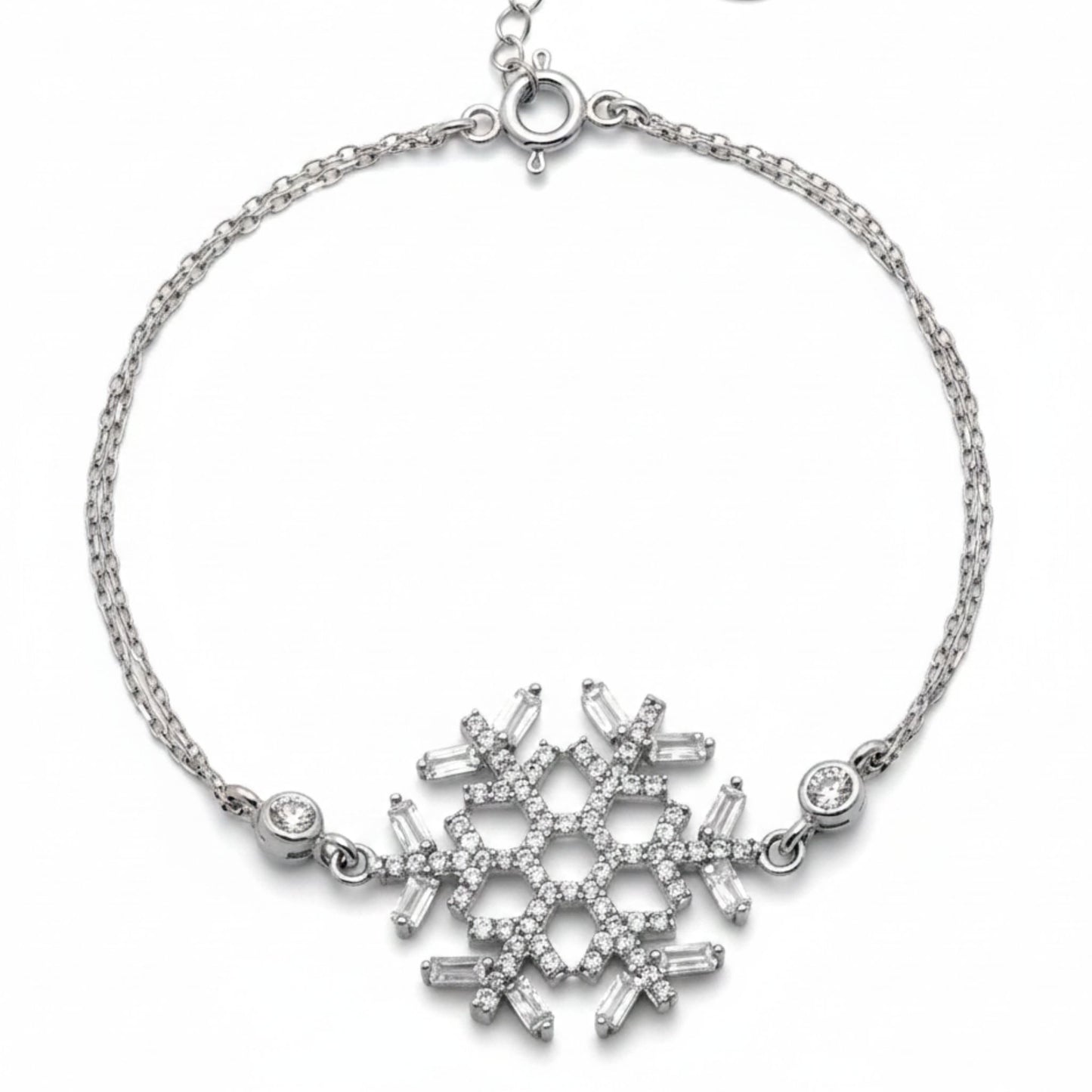 Pulsera Plata Copo de Nieve con Circonitas Baguette – Acabado Rodio. Joyeria Osnor