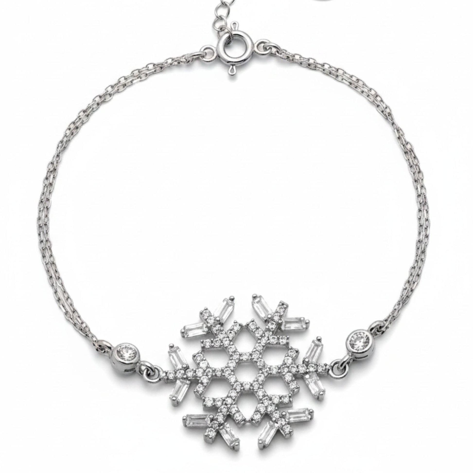 Pulsera Plata Copo de Nieve con Circonitas Baguette – Acabado Rodio. Joyeria Osnor