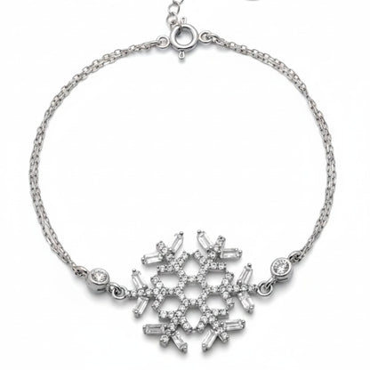 Pulsera Plata Copo de Nieve con Circonitas Baguette – Acabado Rodio. Joyeria Osnor
