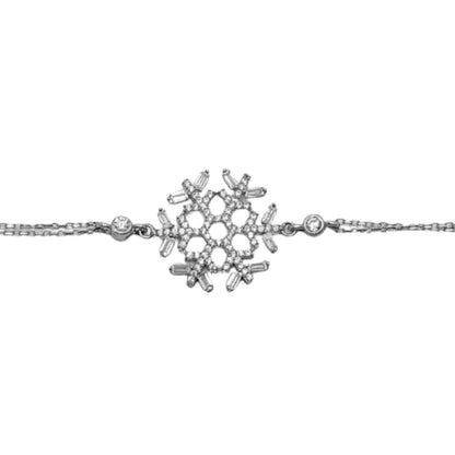 Pulsera Plata Copo de Nieve con Circonitas Baguette – Acabado Rodio. Joyeria Osnor