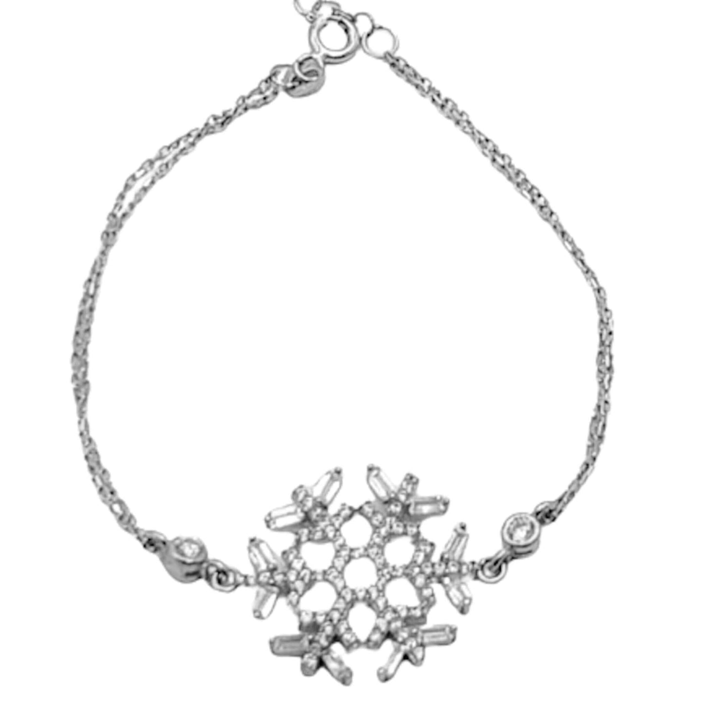 Pulsera Plata Copo de Nieve con Circonitas Baguette – Acabado Rodio. Joyeria Osnor