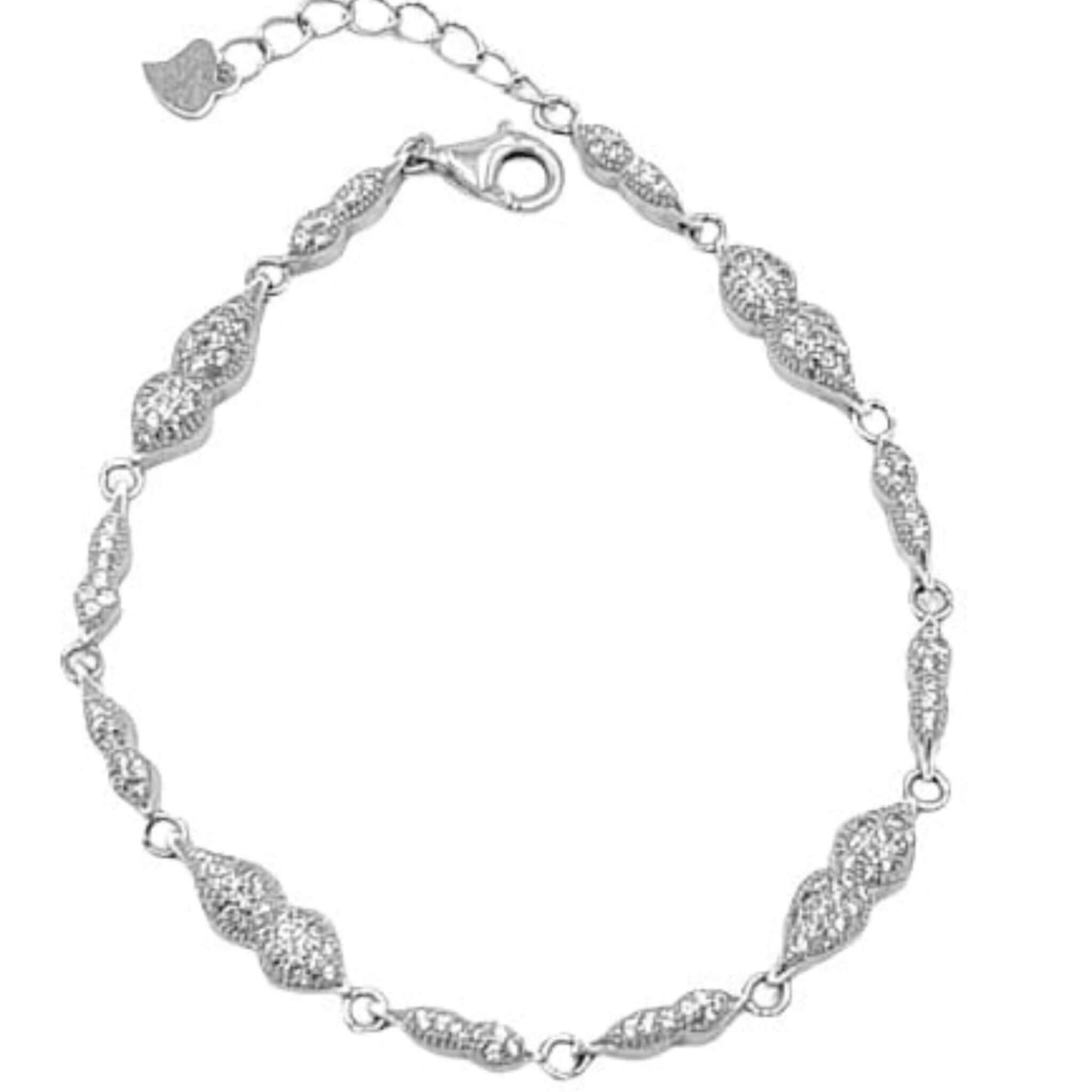 Pulsera Plata Eslabones con Circonitas Blancas  Acabado Rodio Joyeria Osnor