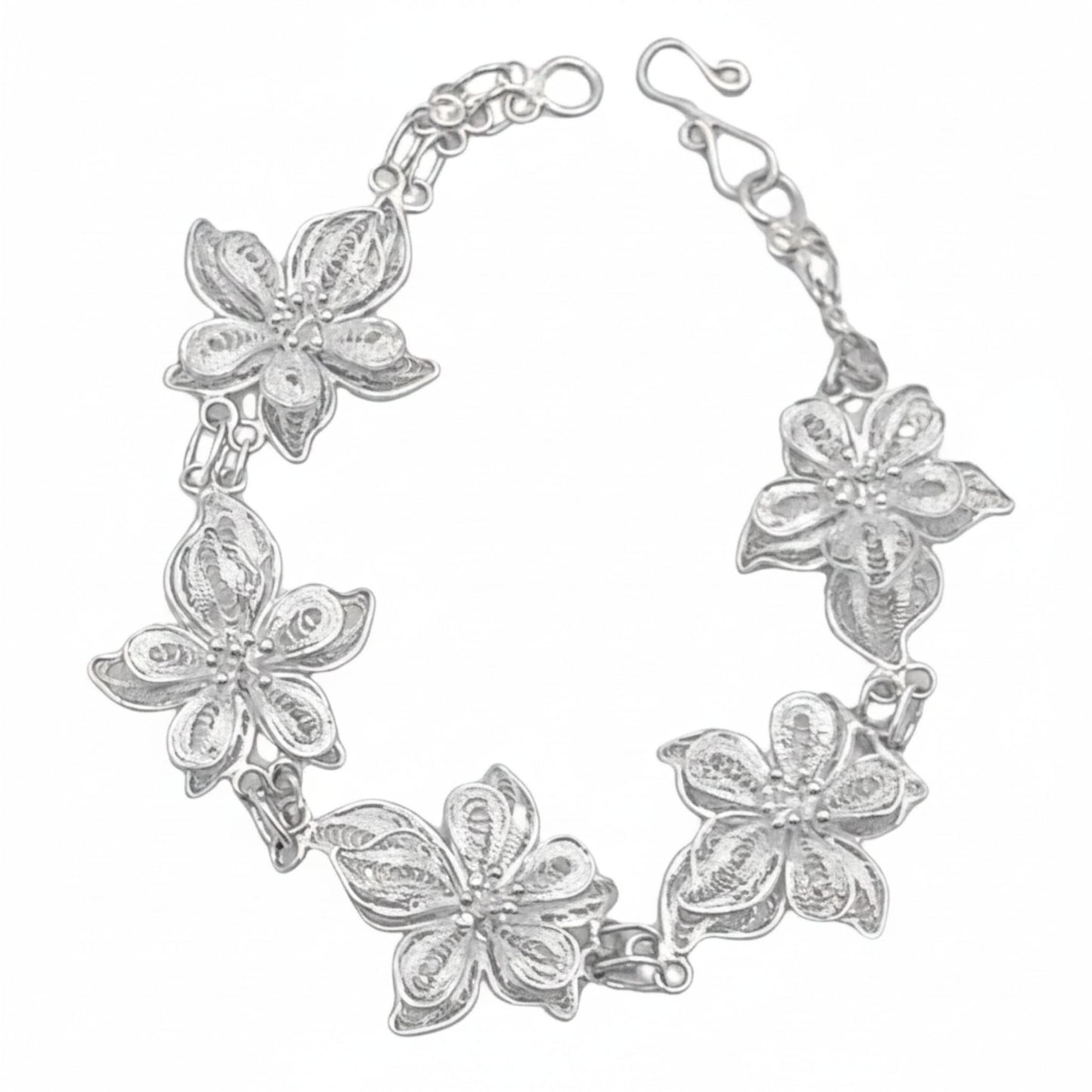 Pulsera Flor Plata Filigrana Labrada en Relieve. Joyeria Osnor