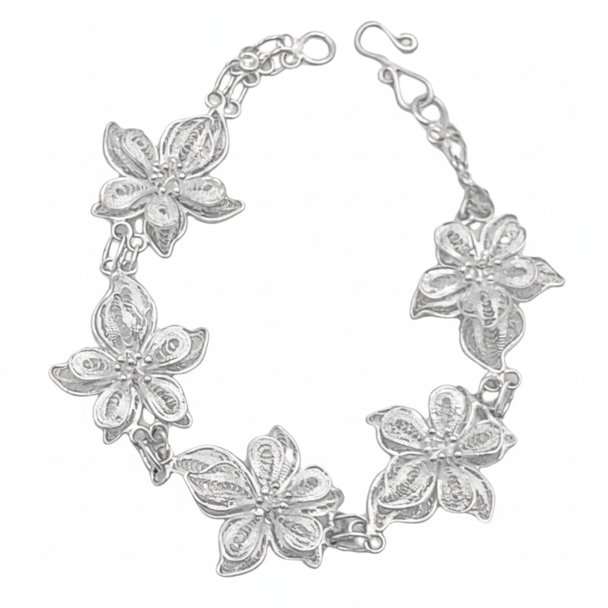 Pulsera Flor Plata Filigrana Labrada en Relieve. Joyeria Osnor
