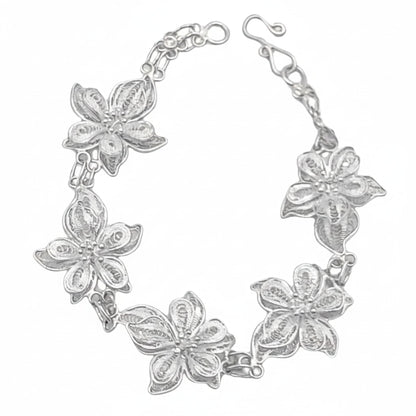 Pulsera Flor Plata Filigrana Labrada en Relieve. Joyeria Osnor