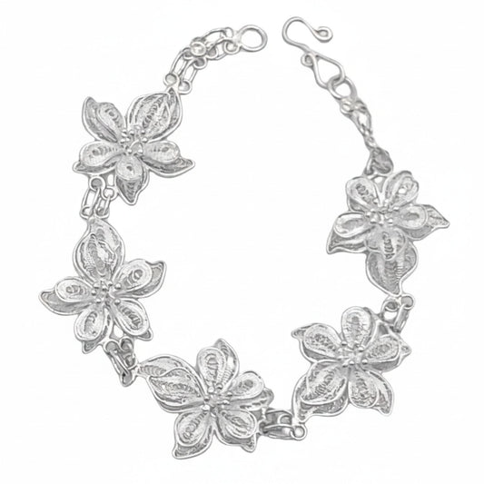 Pulsera Flor Plata Filigrana Labrada en Relieve. Joyeria Osnor