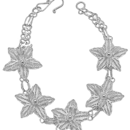 Pulsera Flor Plata Labrada en Relieve- joyeria Osnor