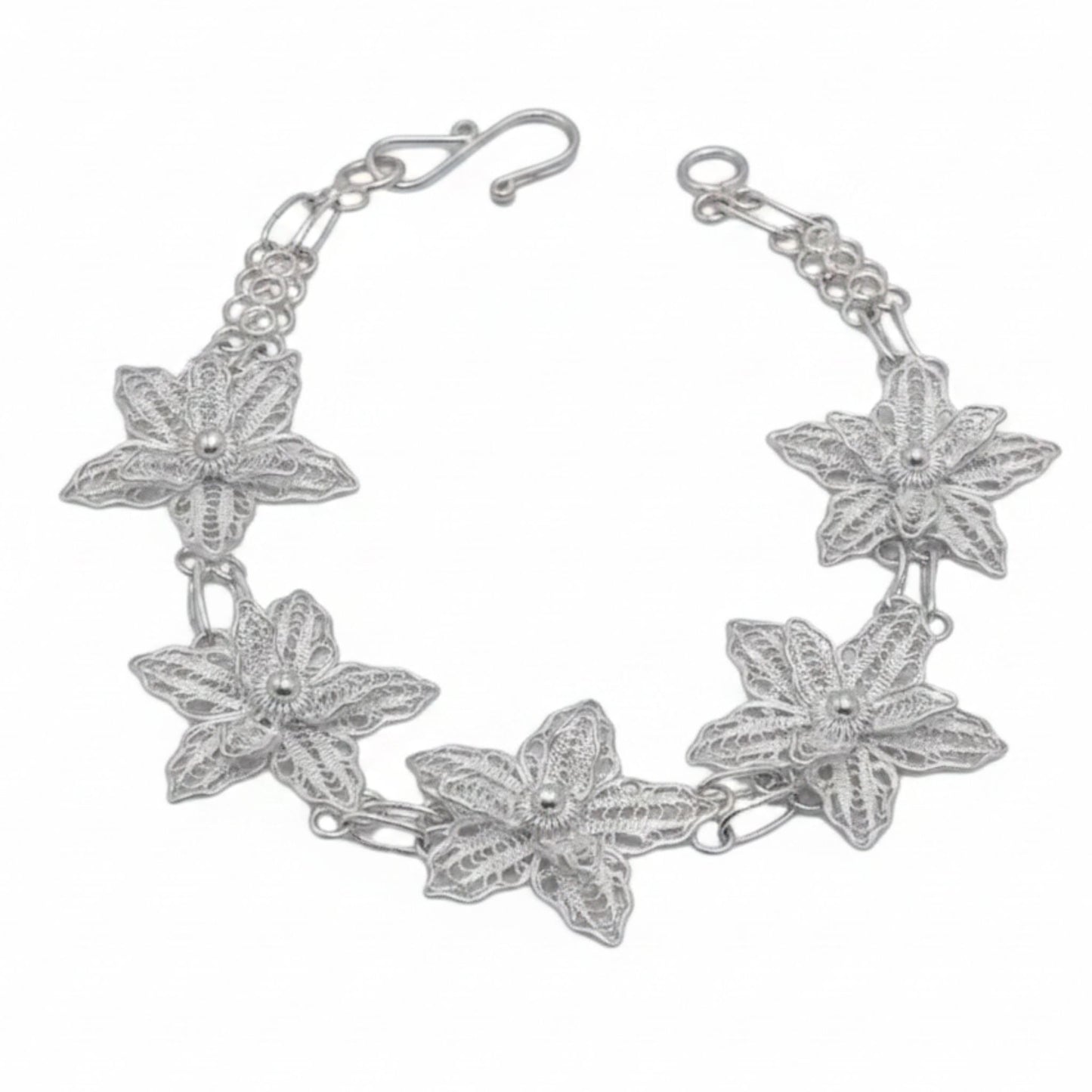 Pulsera Flor Plata Labrada en Relieve- joyeria Osnor