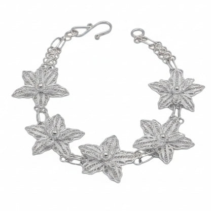 Pulsera Flor Plata Labrada en Relieve- joyeria Osnor