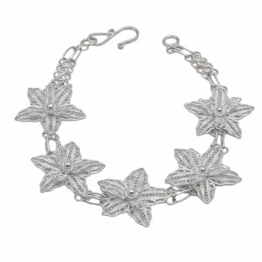Pulsera Flor Plata Labrada en Relieve- joyeria Osnor