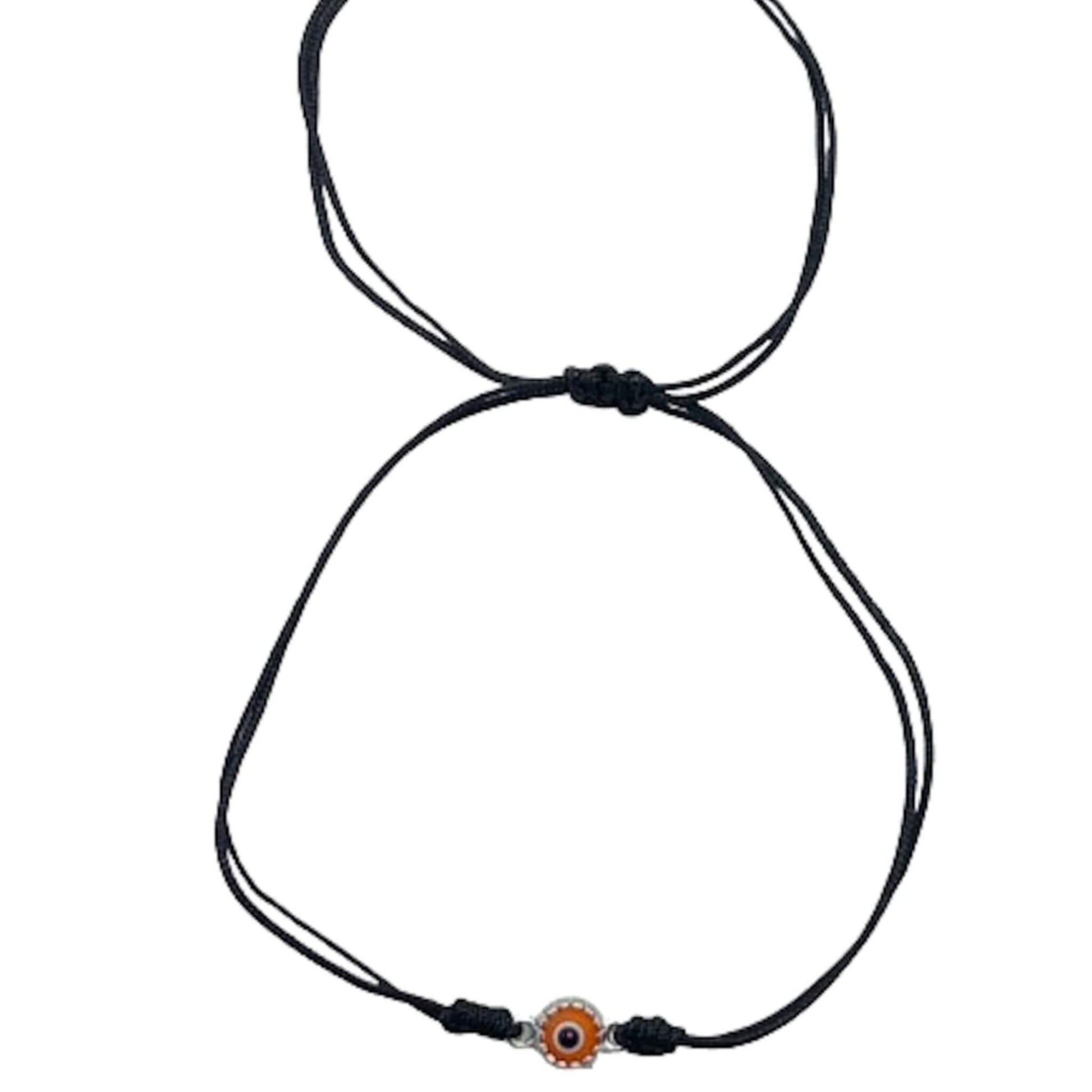 Pulsera Ojo Naranja con Hilo Negro Plata de Ley