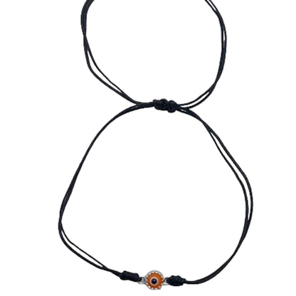 Pulsera Ojo Naranja con Hilo Negro Plata de Ley