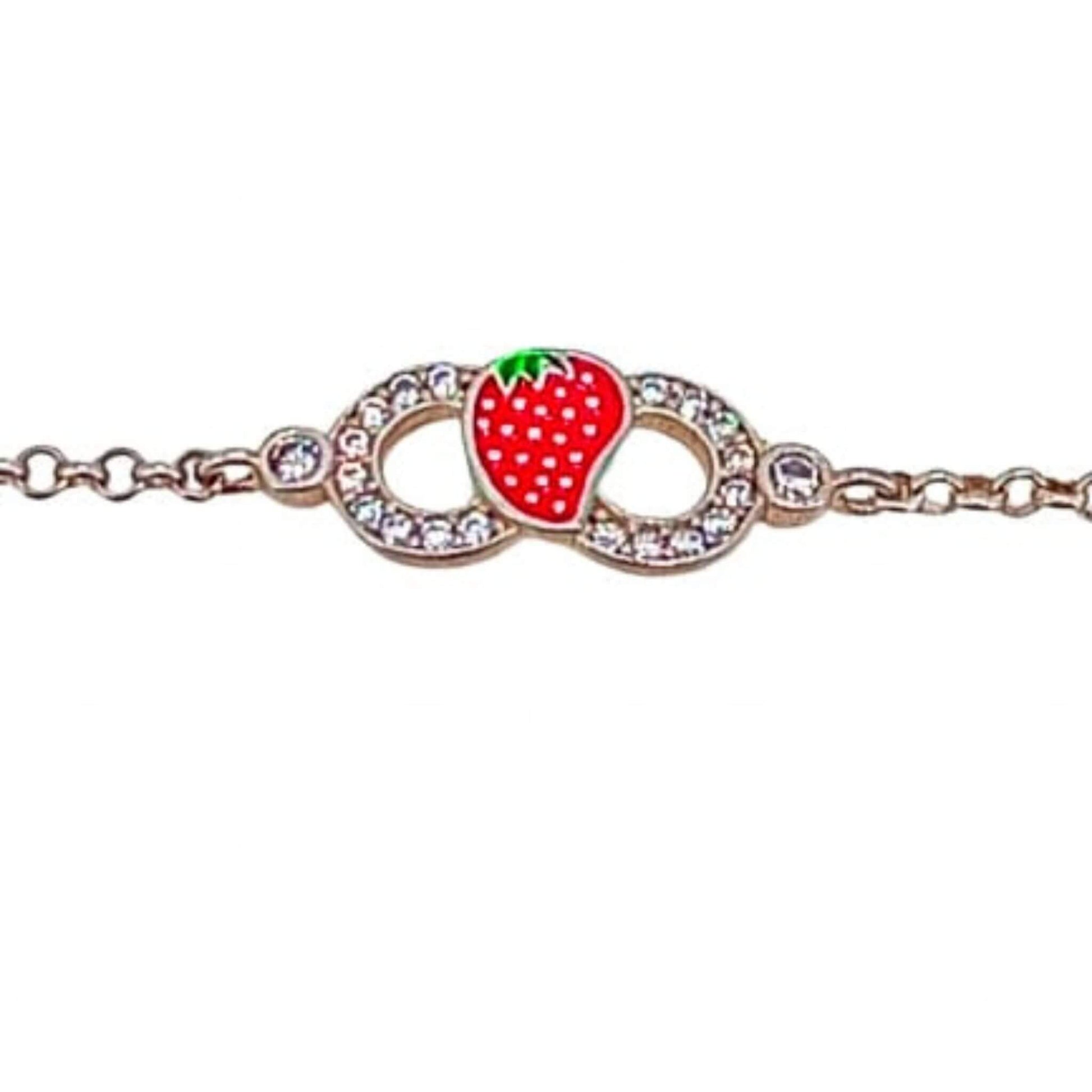 Pulsera Infantil Plata Charm Fresa Esmalte y Circonitas. Joyeria Osnor