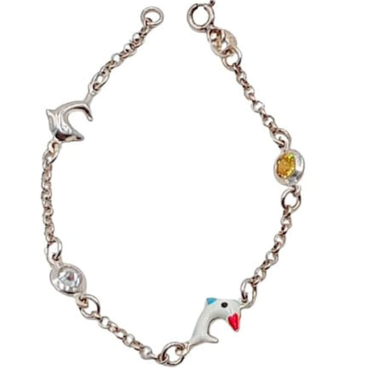 Pulsera Infantil Plata Delfines Esmalte y Circonitas de Colores Joyeria Osnor