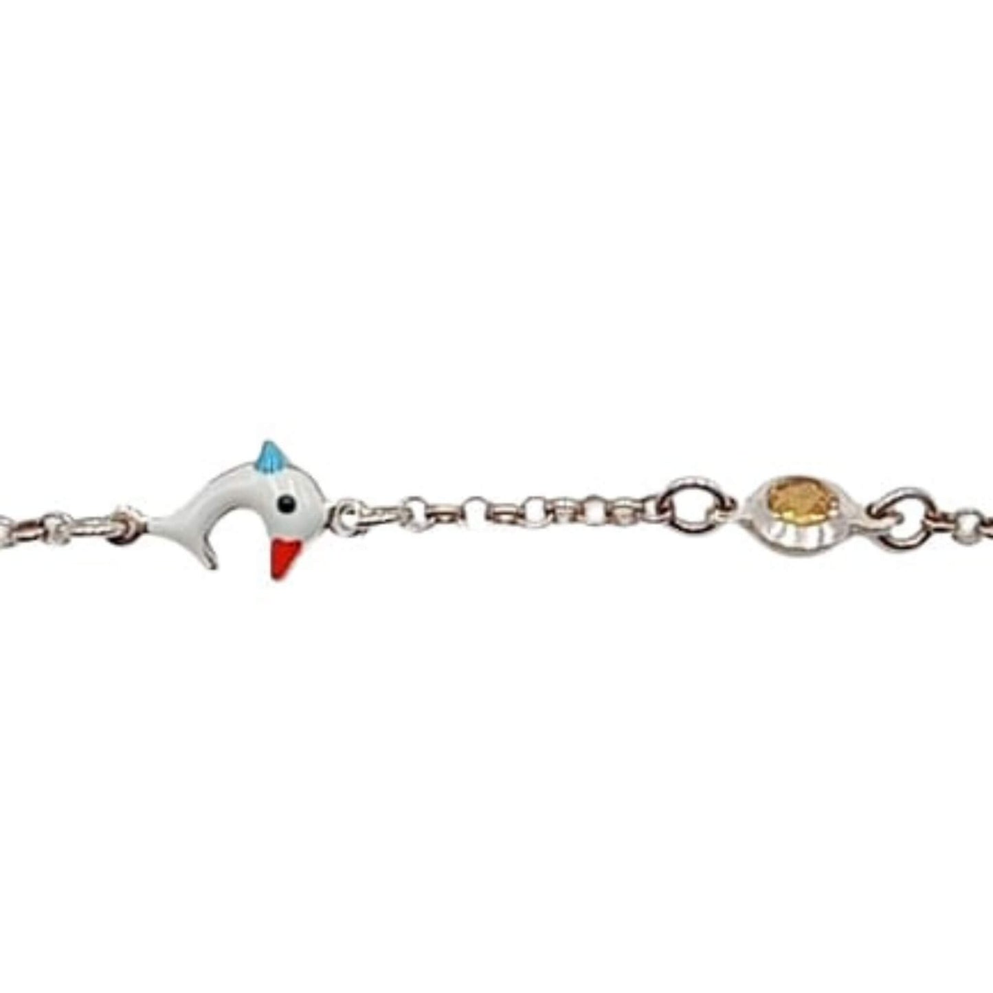Pulsera Infantil Plata Delfines Esmalte y Circonitas de Colores Joyeria Osnor