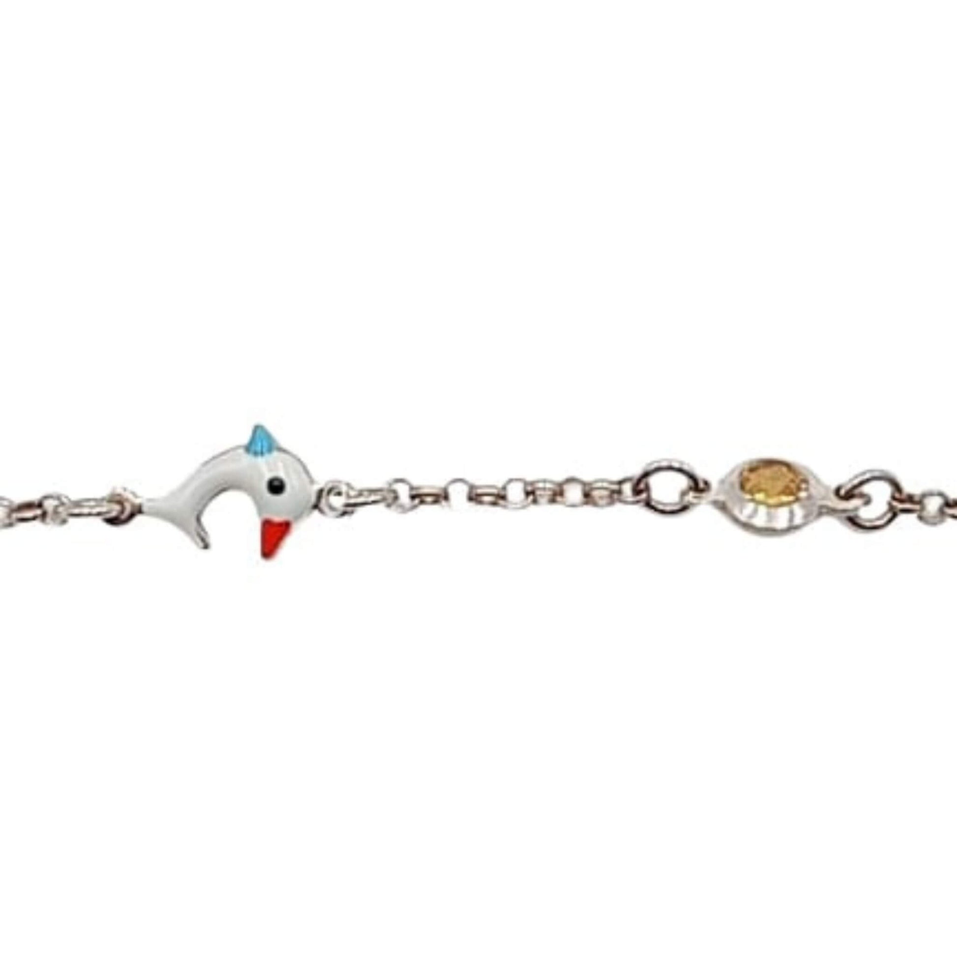 Pulsera Infantil Plata Delfines Esmalte y Circonitas de Colores Joyeria Osnor