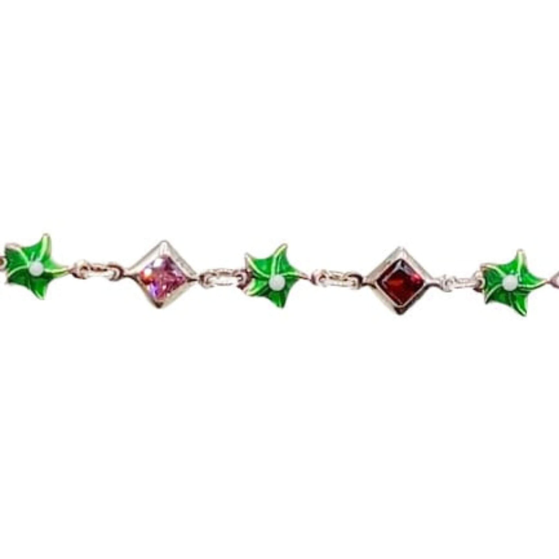 Pulsera Infantil Plata Estrellas Esmalte Verde y Circonitas Multicolor. Joyeria Osnor