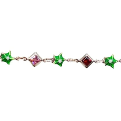 Pulsera Infantil Plata Estrellas Esmalte Verde y Circonitas Multicolor. Joyeria Osnor