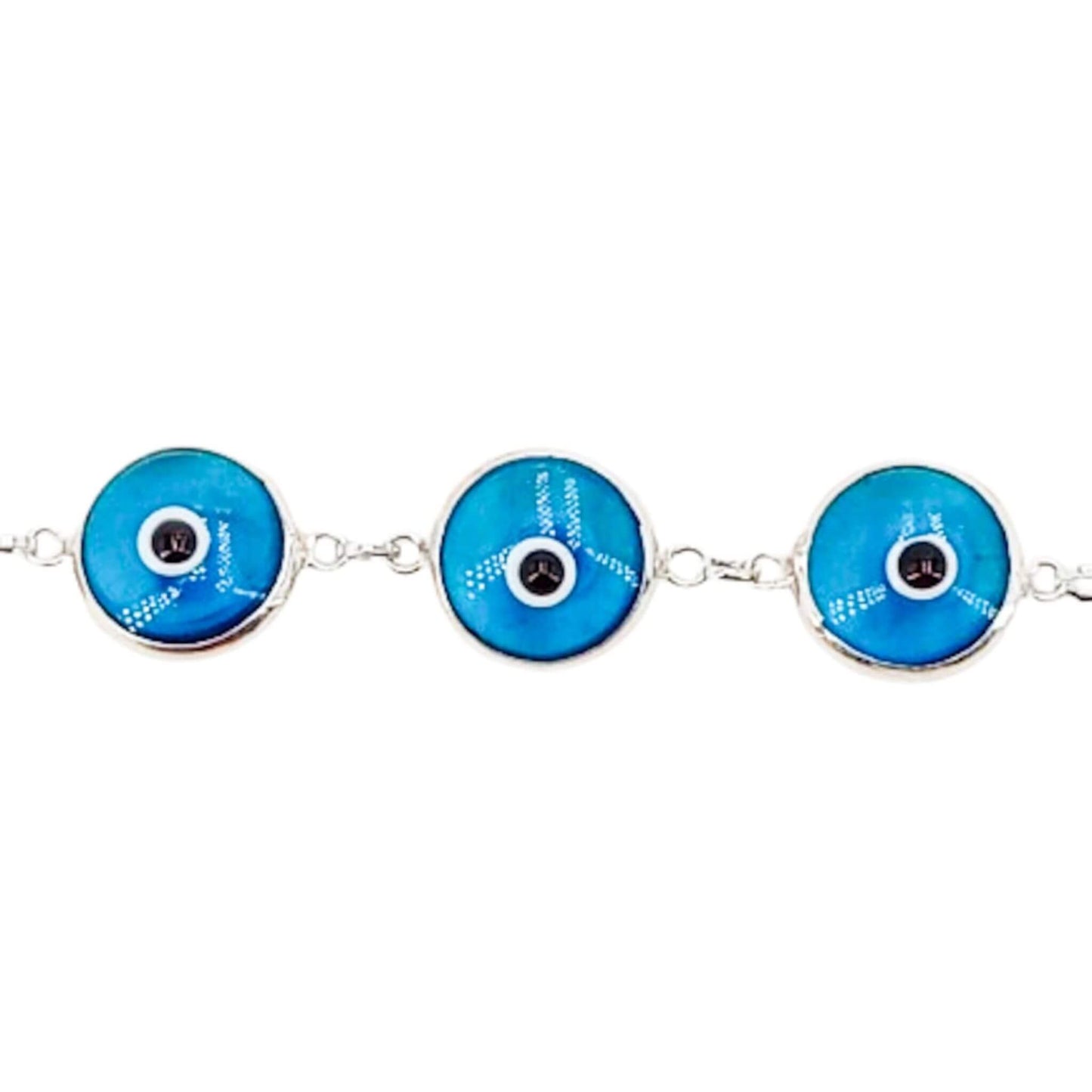Pulsera de Plata con Ojos Turcos Azul Claro — Amuleto de Protección-Joyeria Osnor