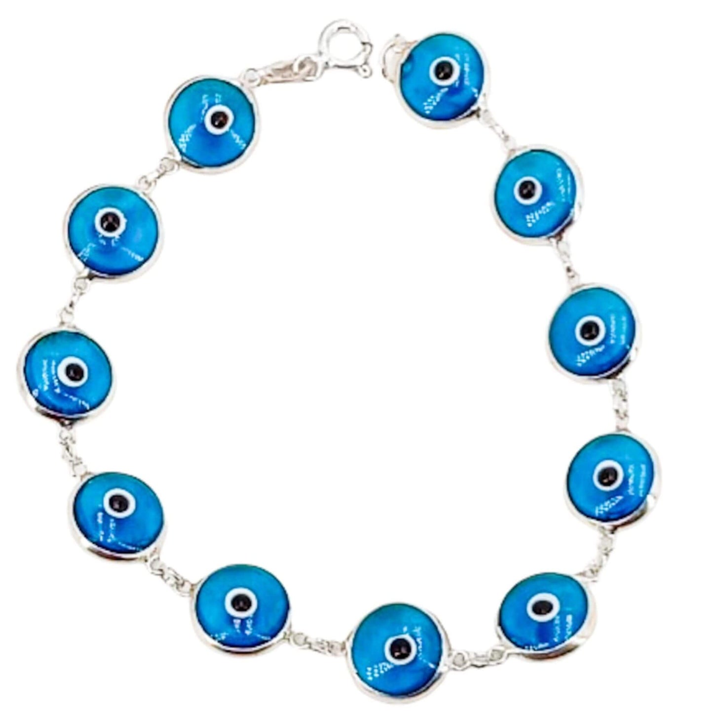 Pulsera de Plata con Ojos Turcos Azul Claro — Amuleto de Protección-Joyeria Osnor