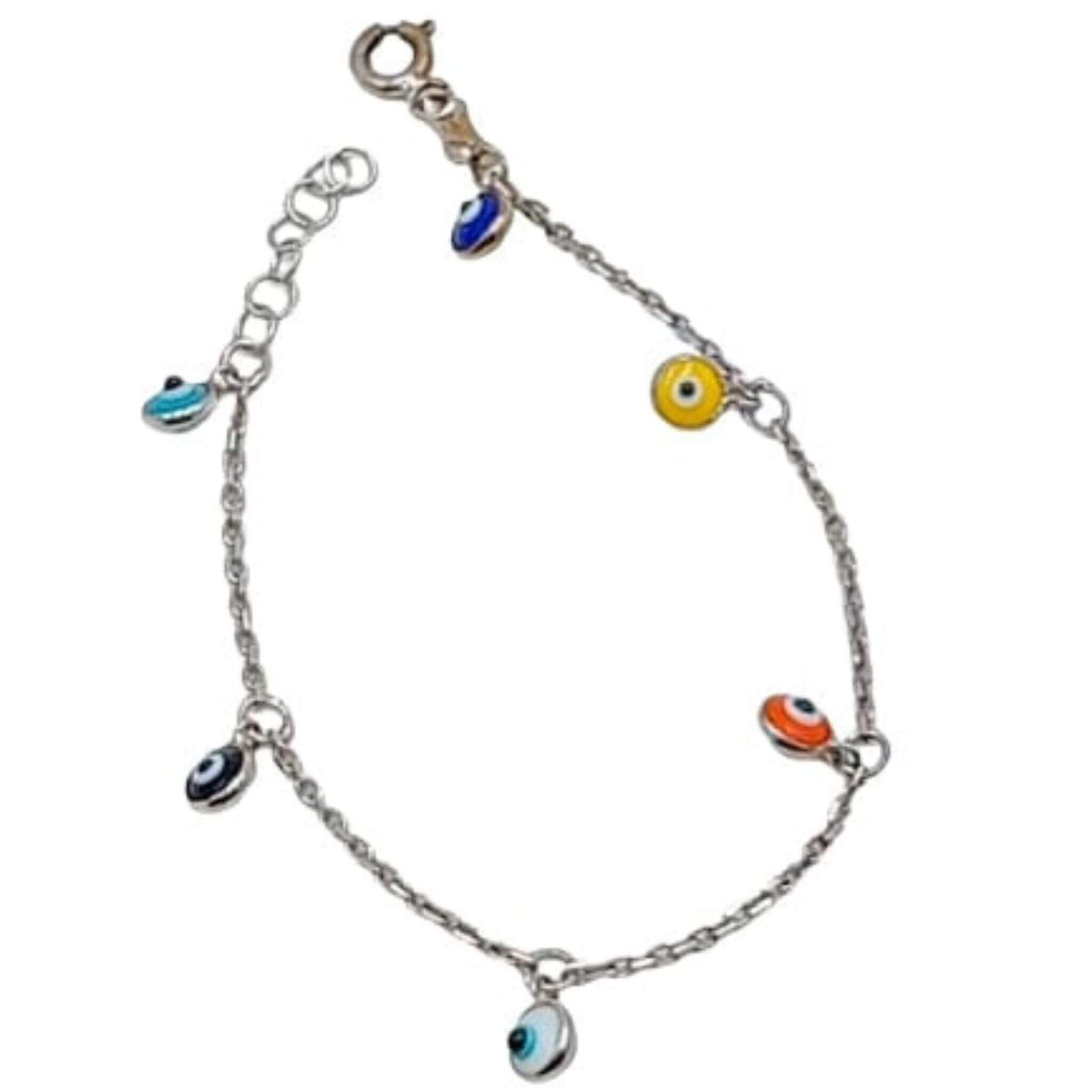 Pulsera Infantil Plata  Ojos Turcos Multicolor Colgantes. Joyeria Osnor