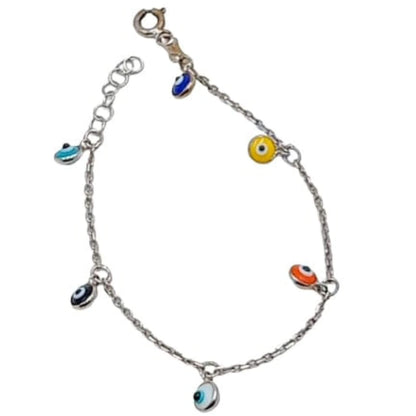 Pulsera Infantil Plata  Ojos Turcos Multicolor Colgantes. Joyeria Osnor