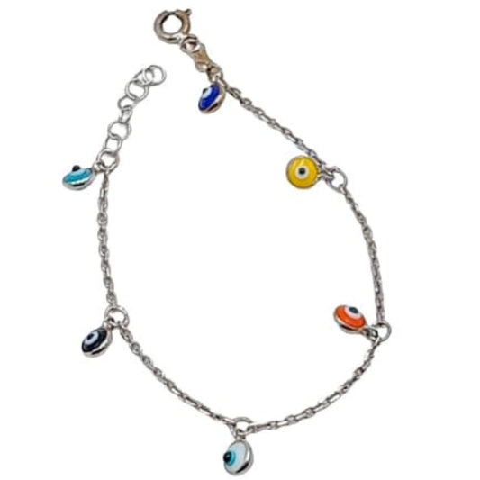 Pulsera Infantil Plata  Ojos Turcos Multicolor Colgantes. Joyeria Osnor