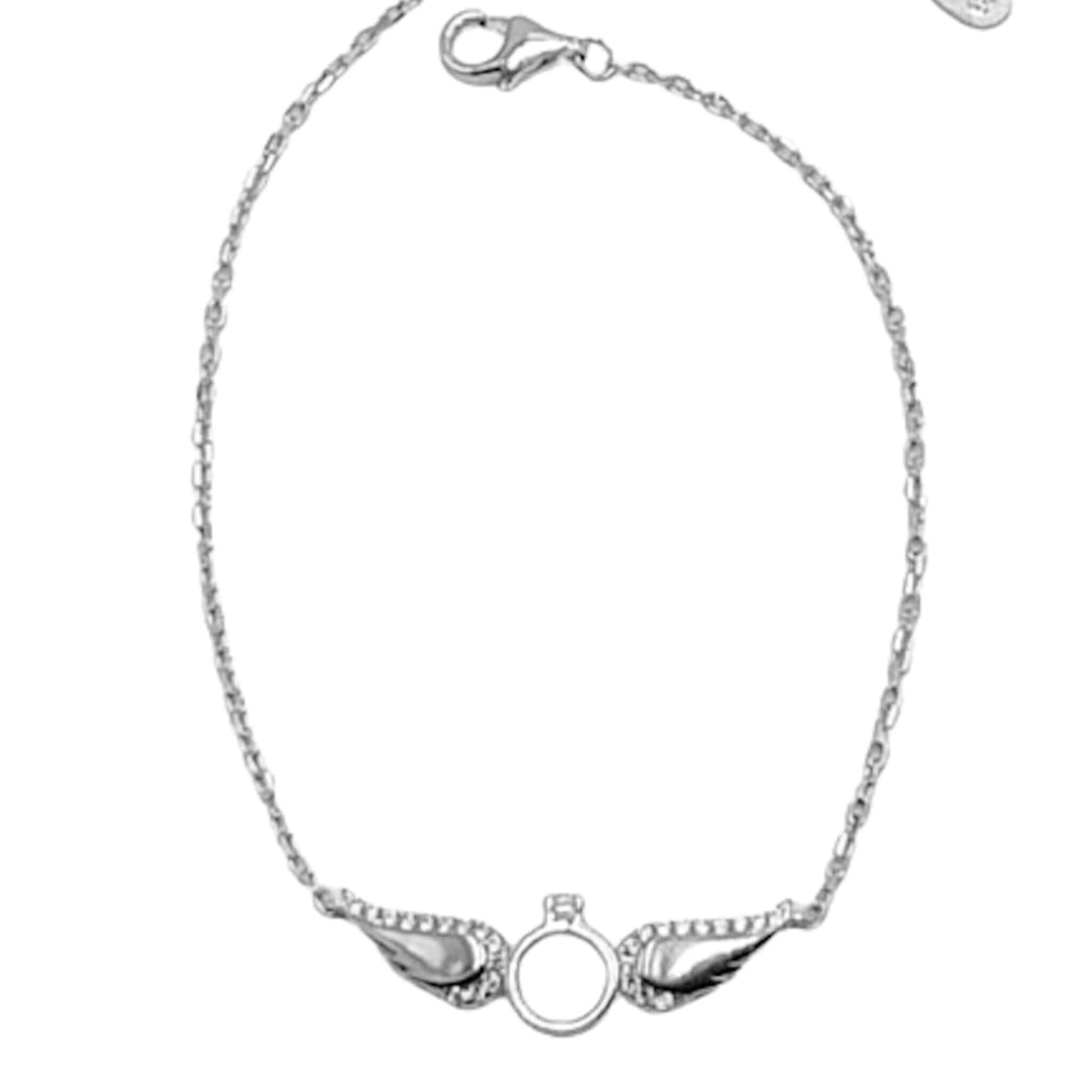 Pulsera Plata Alas de Ángel con Solitario de Circonitas Acabado Rodio. Joyeria Osnor