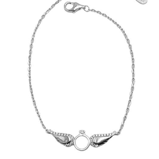 Pulsera Plata Alas de Ángel con Solitario de Circonitas Acabado Rodio. Joyeria Osnor