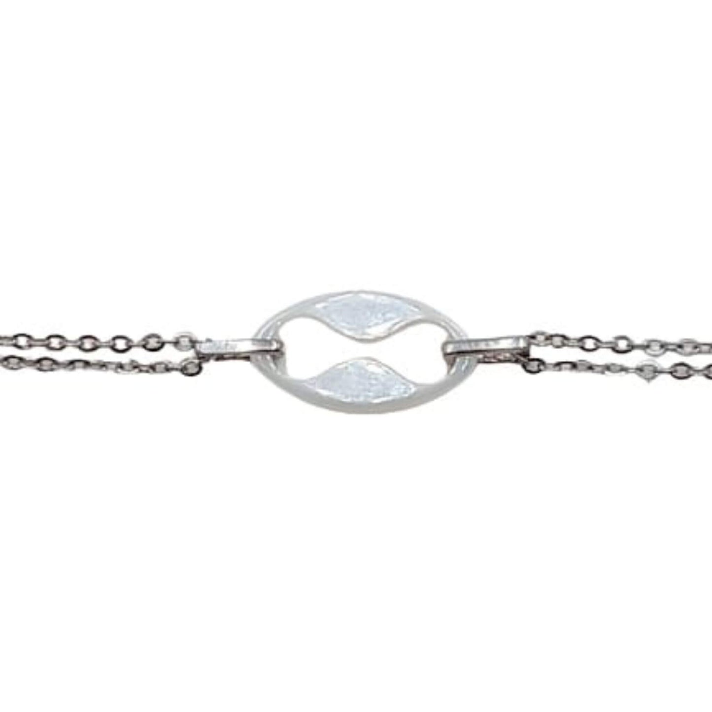 Pulsera Doble Cadena Plata con Cerámica Blanca Acabado Rodio. Joyeria Osnor
