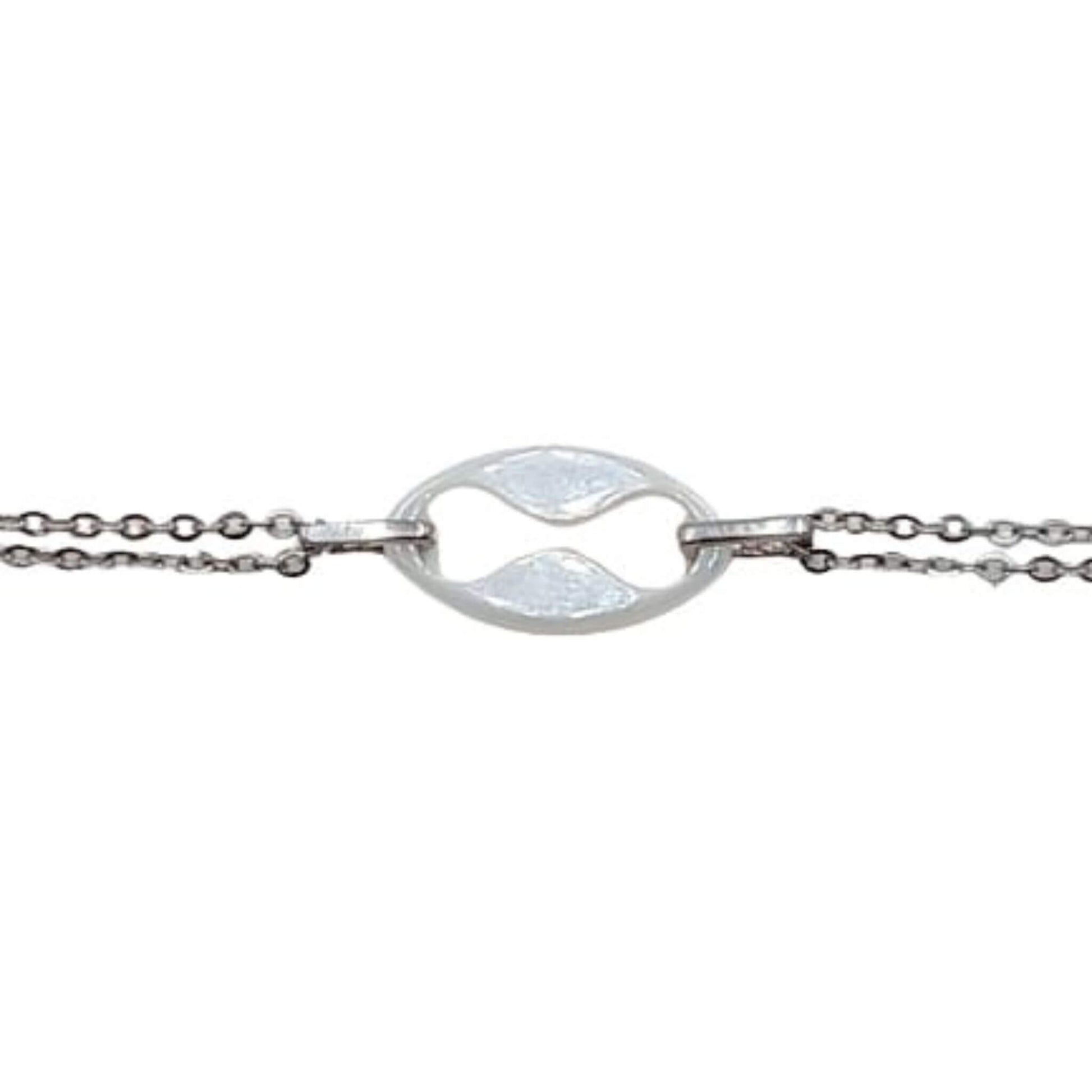 Pulsera Doble Cadena Plata con Cerámica Blanca Acabado Rodio. Joyeria Osnor