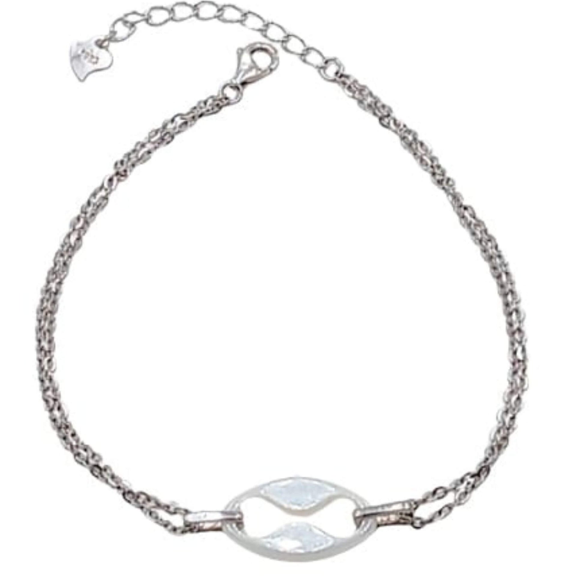 Pulsera Doble Cadena Plata con Cerámica Blanca Acabado Rodio. Joyeria Osnor