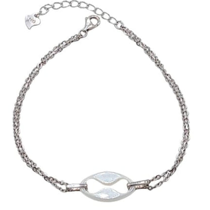 Pulsera Doble Cadena Plata con Cerámica Blanca Acabado Rodio. Joyeria Osnor