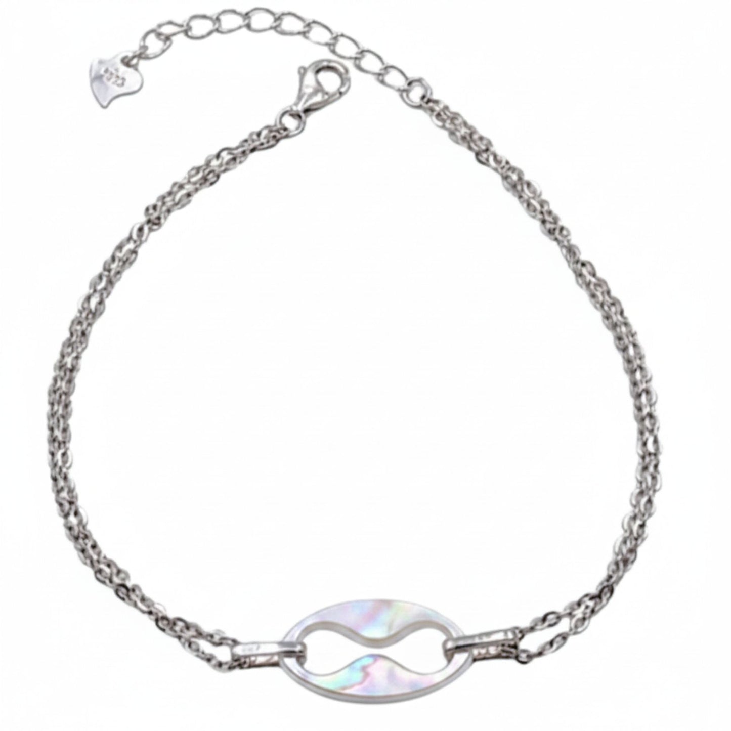 Pulsera Doble Cadena Plata con Cerámica Blanca Acabado Rodio. Joyeria Osnor