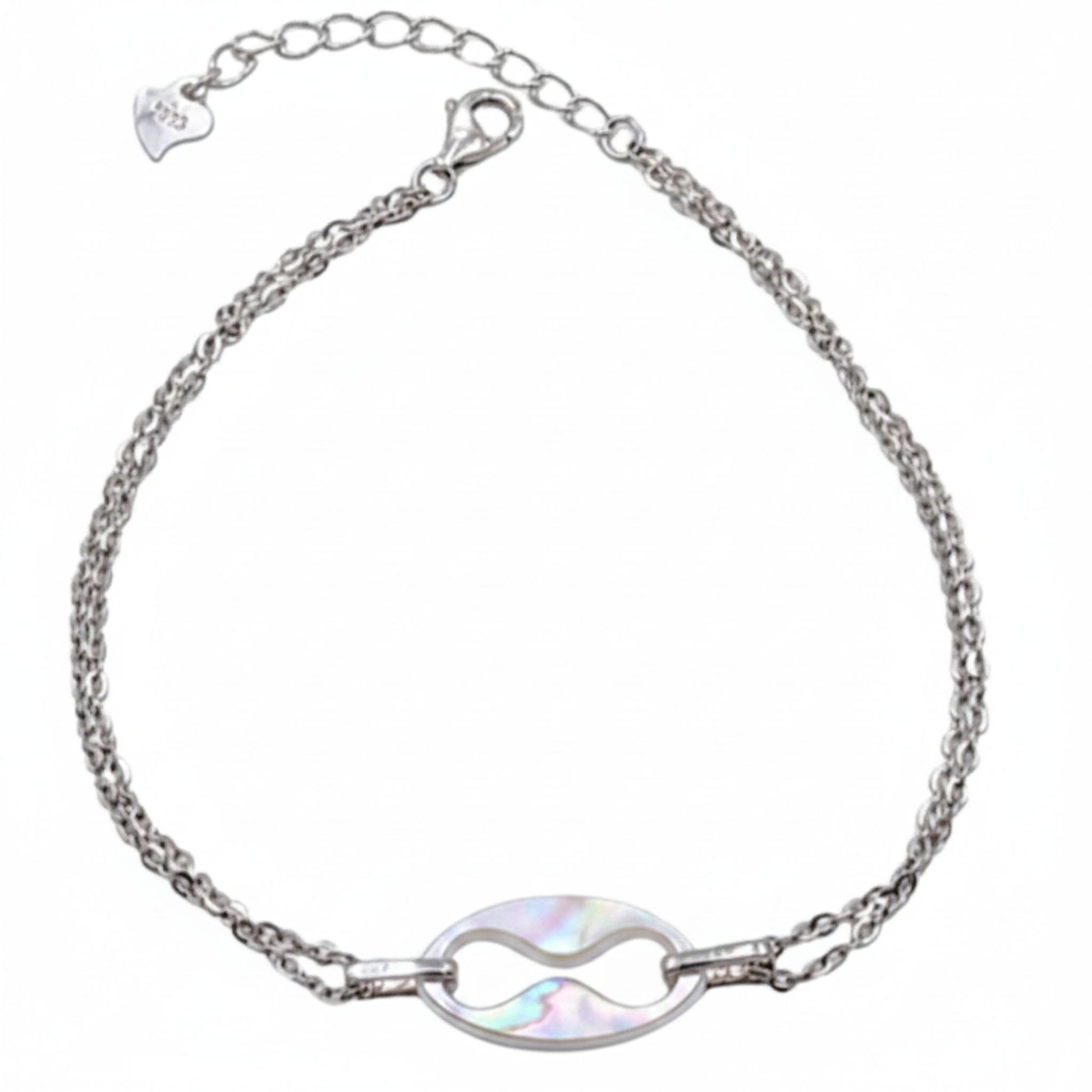 Pulsera Doble Cadena Plata con Cerámica Blanca Acabado Rodio. Joyeria Osnor