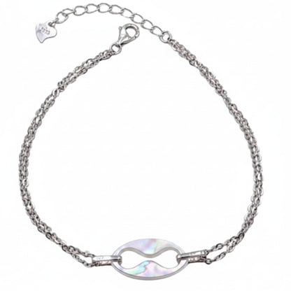 Pulsera Doble Cadena Plata con Cerámica Blanca Acabado Rodio. Joyeria Osnor