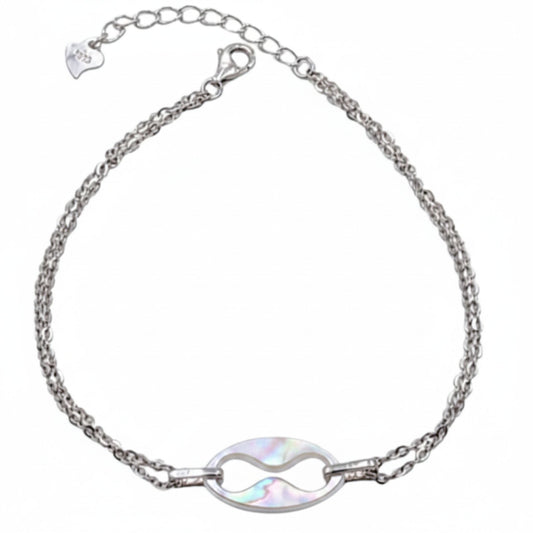 Pulsera Doble Cadena Plata con Cerámica Blanca Acabado Rodio. Joyeria Osnor