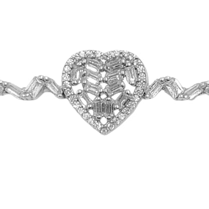 Pulsera Plata Corazón Circonitas Báguette Acabado Rodio. Joyeria Osnor