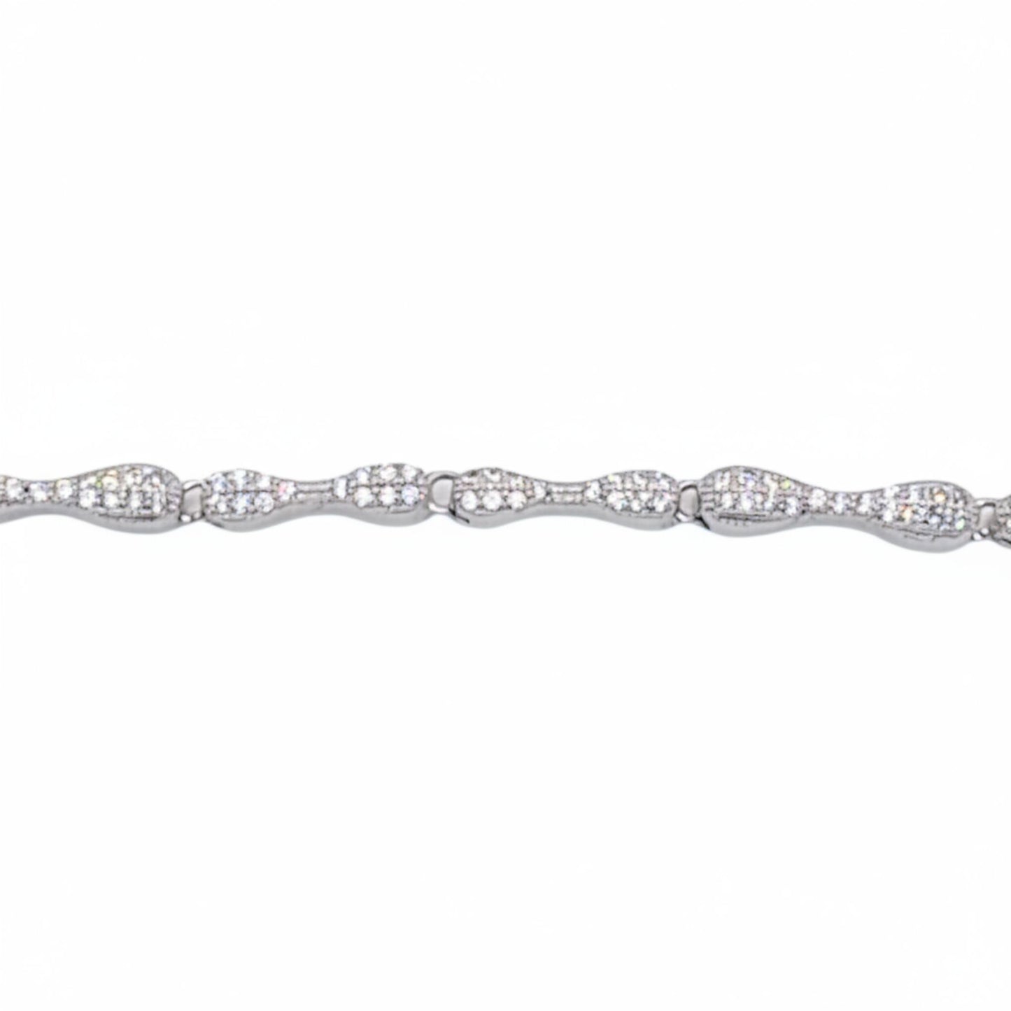 Pulsera Eslabones Ovalados con Circonitas Plata Baño Rodio Joyeria Osnor